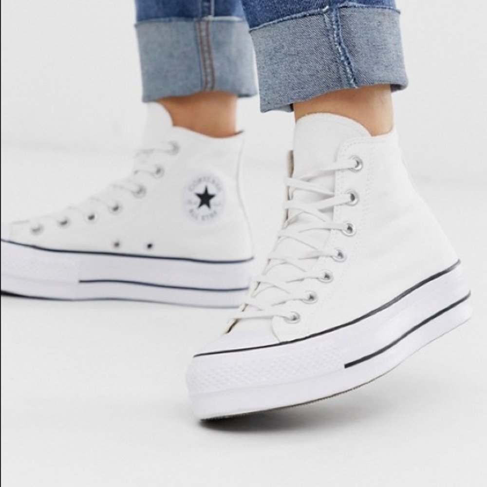 White Platform High Top Converse WORN ONCE!!